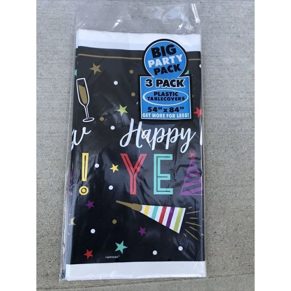 Happy New Years  3 Pk Plastic Table covers 54